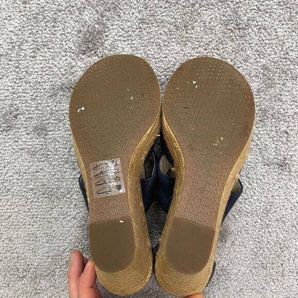 Michael Kors Berkley Canvas Wedge Sandals Womens 7 1/2 Black Brown Espadrille - Picture 8 of 9